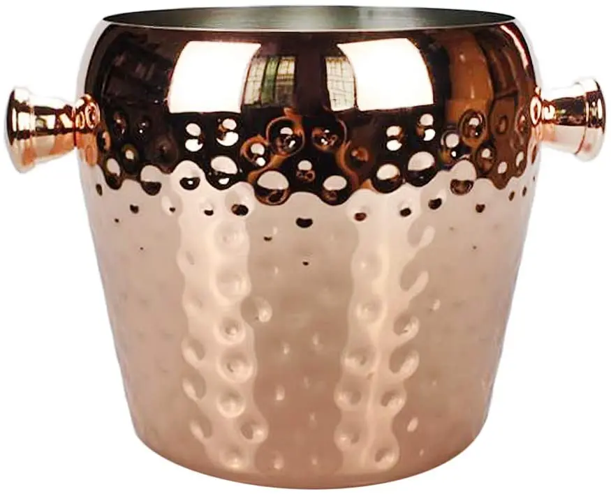 304 Stainless Steel Rose Gold  Double Wall Hammered Wine Bottle Cooler Ice Bucket Copper With Handle