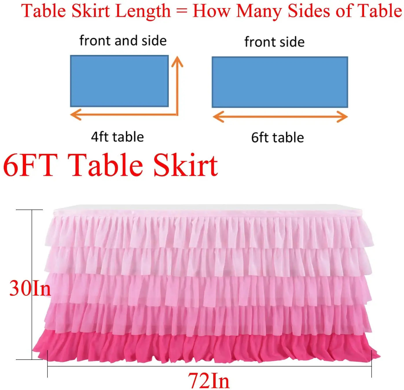 6ft Pink Tutu Table Skirt for Rectangle Round Tables Chiffon Table Cloth for 1st Birthday Party Decorations Baby Shower