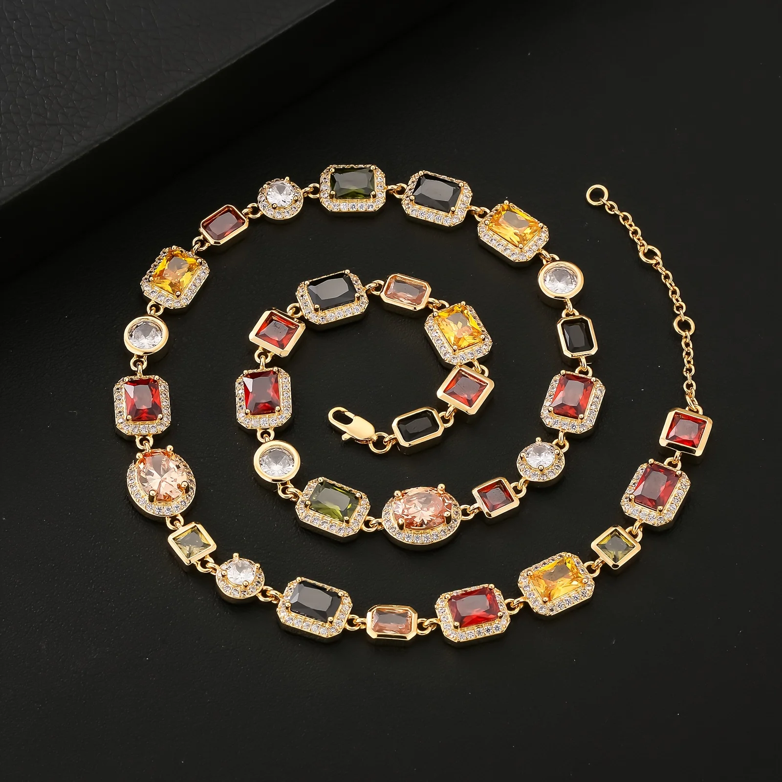 Sparkly Multi Gemstone Choker Chain 18K Real Gold Plated Brass Jewelry 10MM Colorful CZ Rainbow Gem Stone Necklace for Women Men