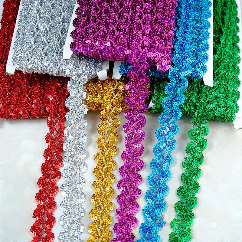 3cm 13m Diy Polyester Sewing Trimming Lace Ribbon Christmas Costume Red Green Blue Sequined Metallic Tatting Braided Lace Trim