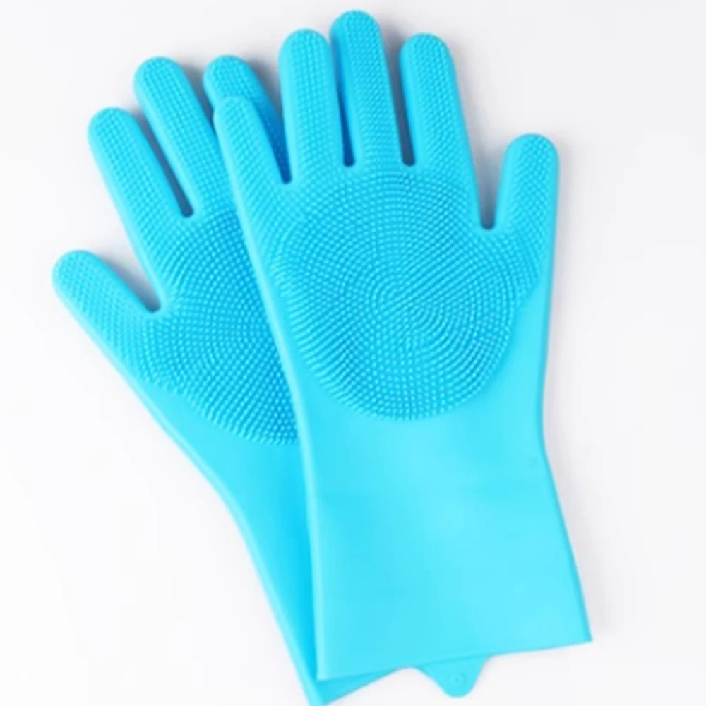 Two-in-one Silicone gloves multi-functional housework gloves pet bath or kitchen cleaning dishwashing gloves thickened