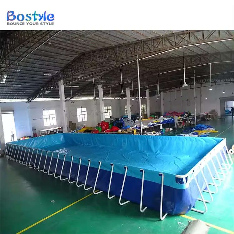 Commercial large rectangular swimming pool pvc inflatable pool metal frame pool for kids and adults
