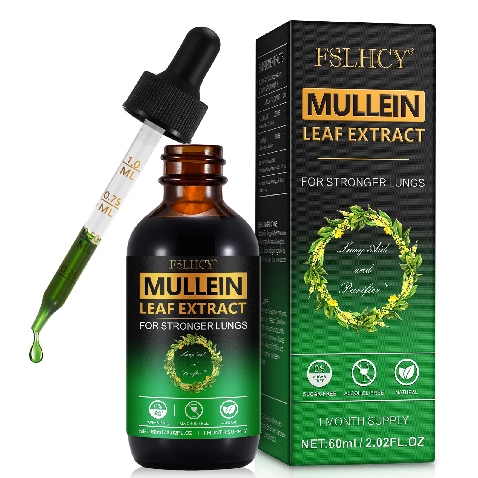 FSLHCY reducing inflammation facilitating clearer breathing mullein leaf herbal liquid extract 60ml mullein leaf drops