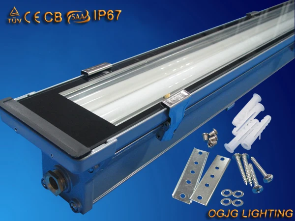 OGJG single double t5 t8 fluorescent tube lights LED vapor tight fixture 2x36w IP67 waterproof tri-proof light