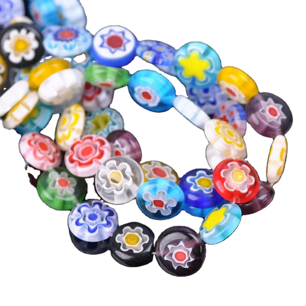 Mixed Flat Round 6mm 8mm 10mm 12mm 14mm Flower Patterns Millefiori Glass Loose Crafts Beads Lot for DIY Jewelry Making Findings