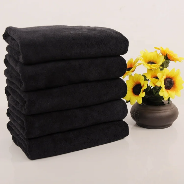 Hot Sale Professional Soft Bleach Proof Black Microfiber Facial Towel Salon Towels For Barber Shop