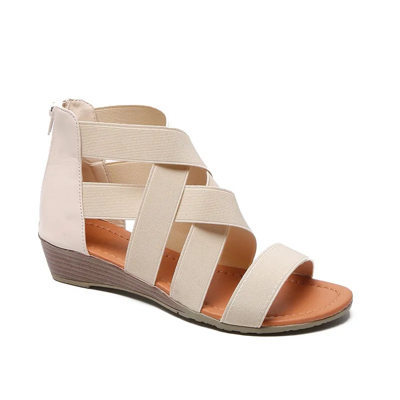 New low heel elastic zipper large Roman sandal fish mouth