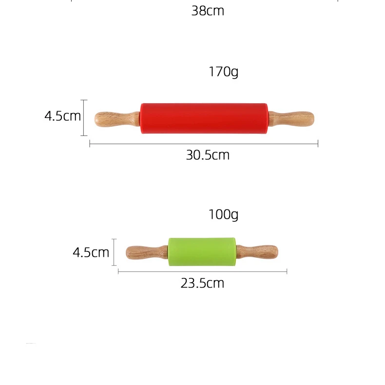 Non-Stick Wooden Handle Silicone Rolling Pin Reusable Pastry Dough Flour Roller Durable Kitchen Baking Cooking Tools Rolling Pin