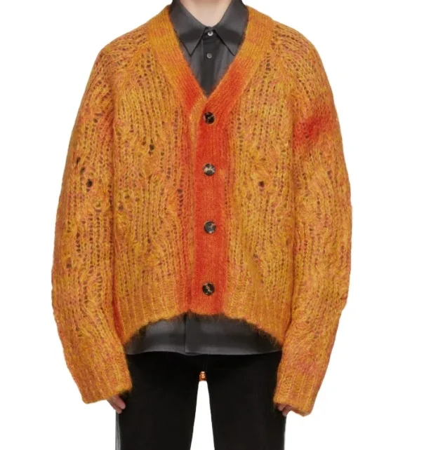 YF V Neck Loose Cardigan Knitwear Orange Men  Knit Mohair Wool Men Custom Cardigan Sweater  sweater unisex knitted cardigan