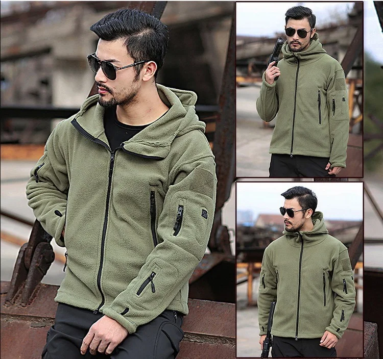 Hooded Solid Color Mens Winter Multi-pocket Zipper Coat Hiking Fishing Camping Outdoor Boys Fleece Heated Jacket