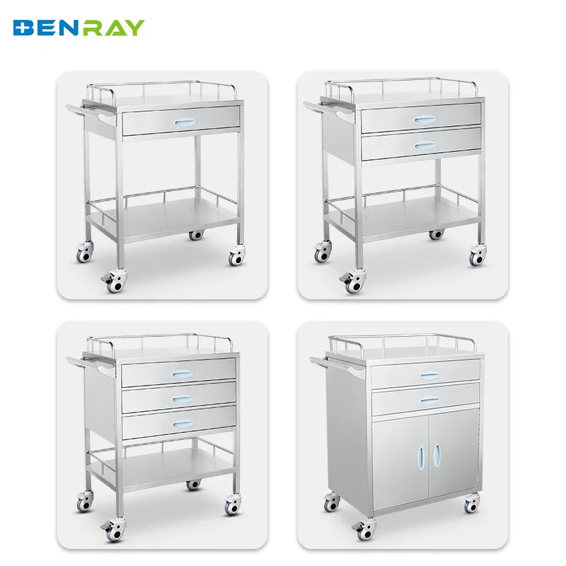 Emergency Trolley Medicine Cart Drug Dispensing Vehicle Suitable Treatment Stainless Steel Medicine Trolley