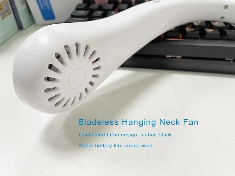 F09 Portable Rechargeable vaneless Neck Fan Cooler Adjustable 360 Degree rotation 3 Speed Neck Fan Sport Outdoor Air Cooling Fan