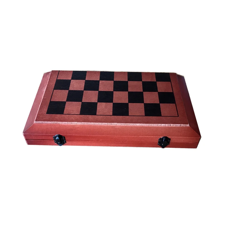 International wooden chess set games box with folding board and metal locks