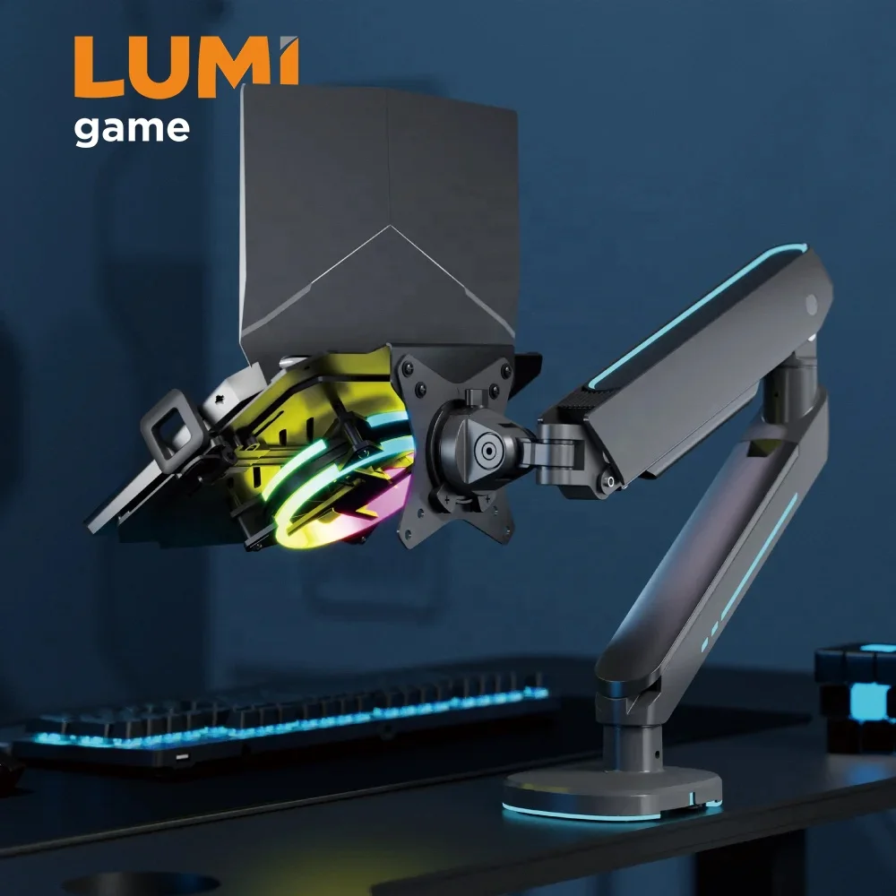 NBH-8GL RGB Gaming Laptop Tray Holder for Monitor Arm Mount with Cooling Fan Cooler Notebook Laptop Support Stand Bracket