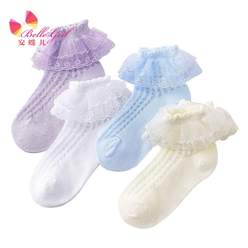 BELLEGIRL hot sale Baby Non Slip Socks Toddler Socks With Grips Ankle for Infants white Cotton lace baby sock girls