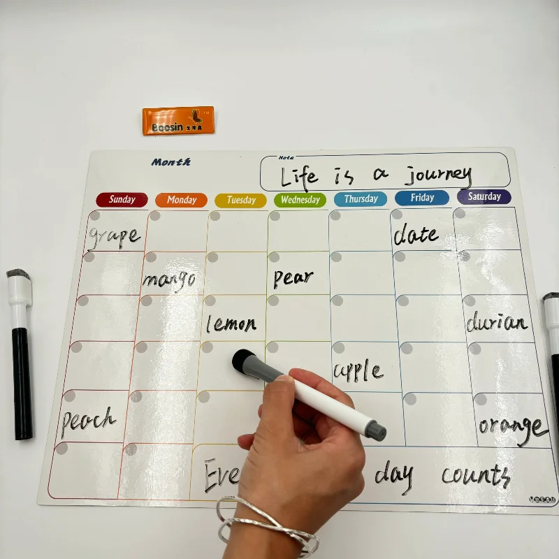 Customized White Silicone Dry Erase Calendar Fridge Planner with Plastic Writing Board Use As a Message Board