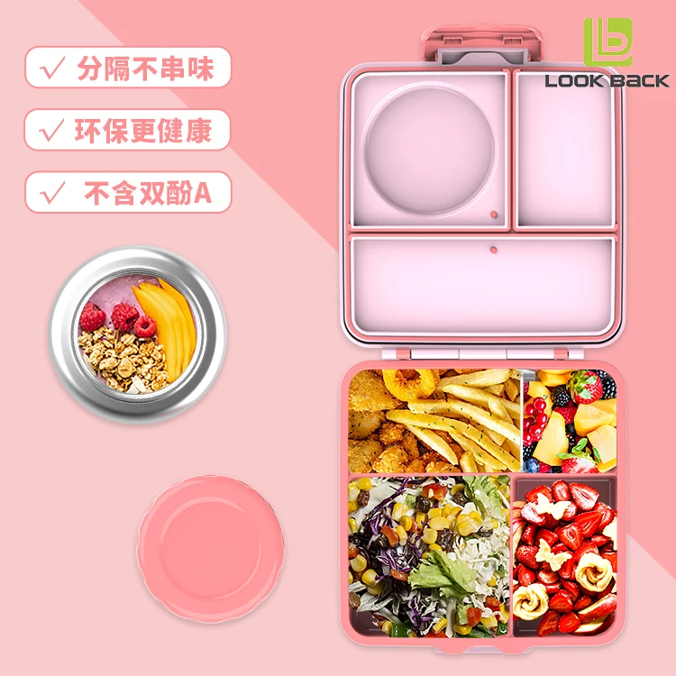 clamshell design premium leakproof 6 dividers lunch box with thermos bottle for kids easy clean bpa free lunch containers