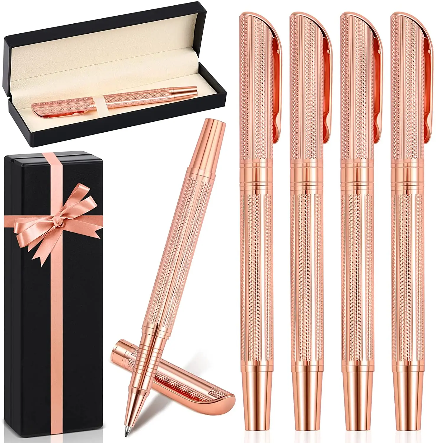 Graduation Gifts Set Luxury Rose Gold Metal Pen Gift Box Liquid Ink Rollerball Pens for Women Girl College Executive Office Gift