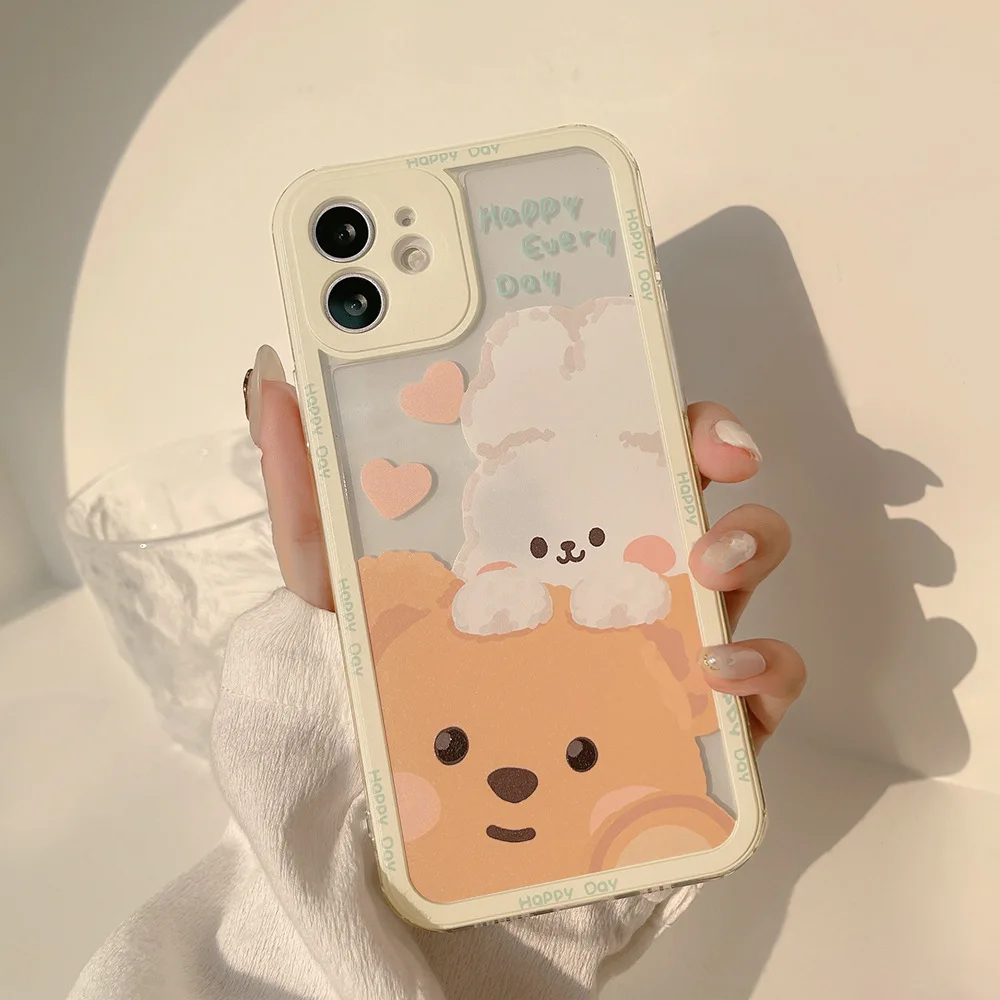 Bunny bear transparent phone case latest waterproof back cover FOR iphone 14 13 12 pro max 11 anti-fall funny protective cover