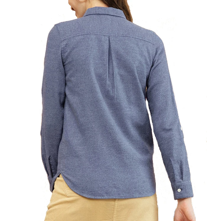 OEM flannel shirts for women plain solid color brushed cotton shirt women turn collar