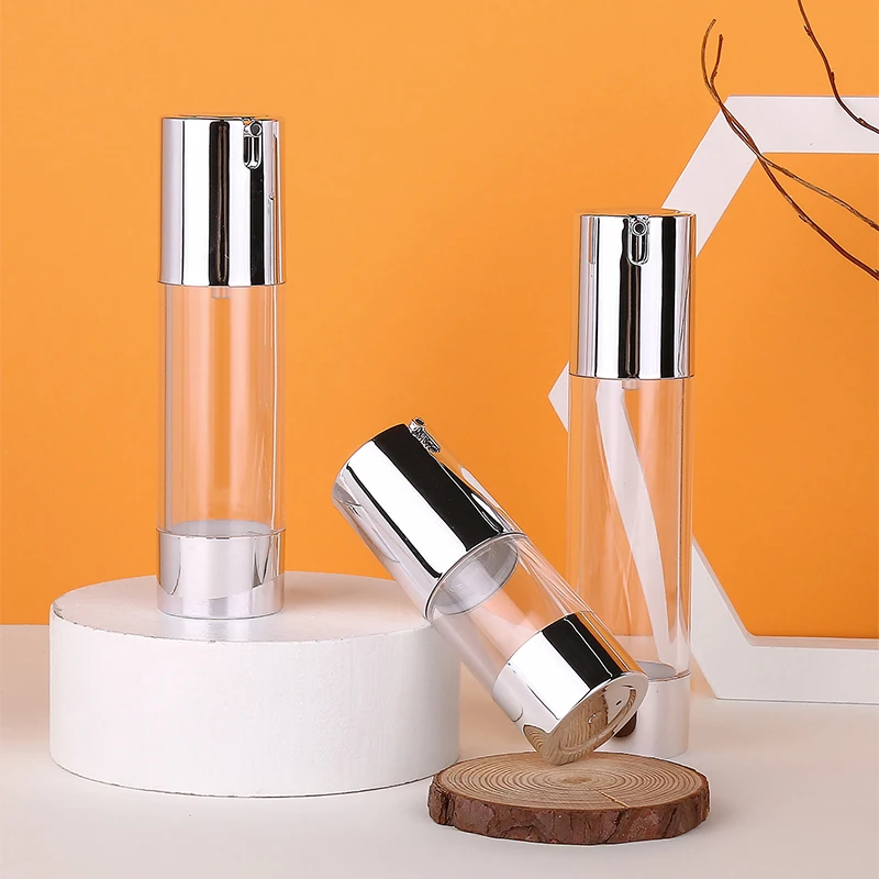 Luxury Cosmetics 15/30/50ml silver lotion airless pump bottle in stock eye cream bottle