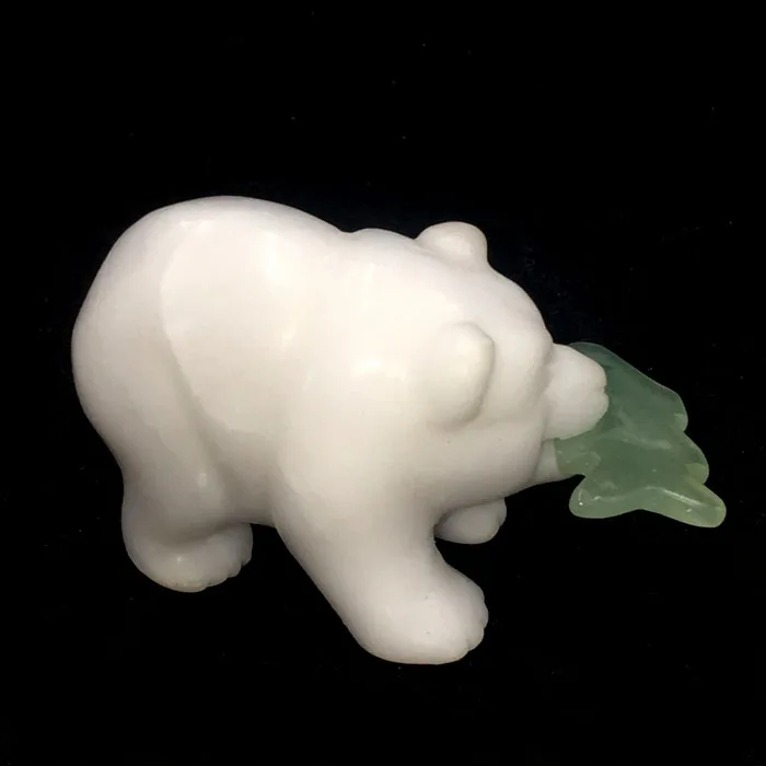 Natural Reiki Crystal Carved Animals Craft White Jade Quartz Crystal Carving Bear