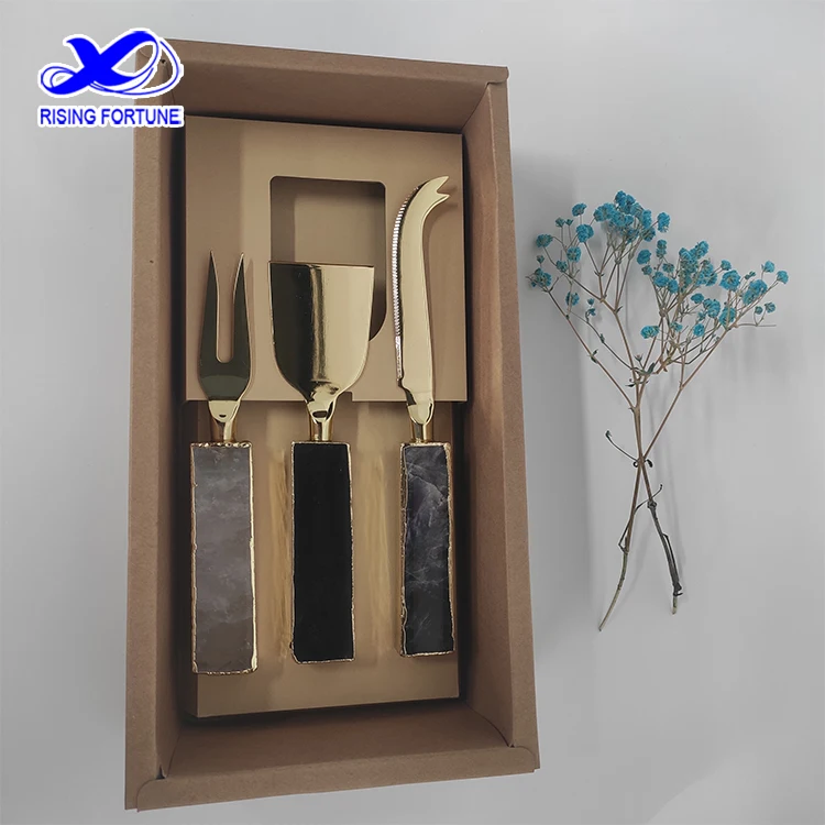 China High Quality Shovel Spreader Fork Luxury Rose Quartz Cheese Board Knife Set Purple Crystal Cheese Board and Knife Set