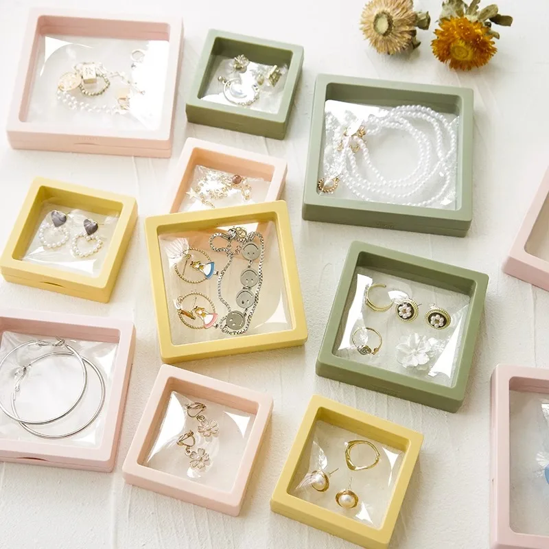 Square Jewelry Display Box Jewelry Stand Storage Display Box Transparent Pe Film Suspension Ring Box