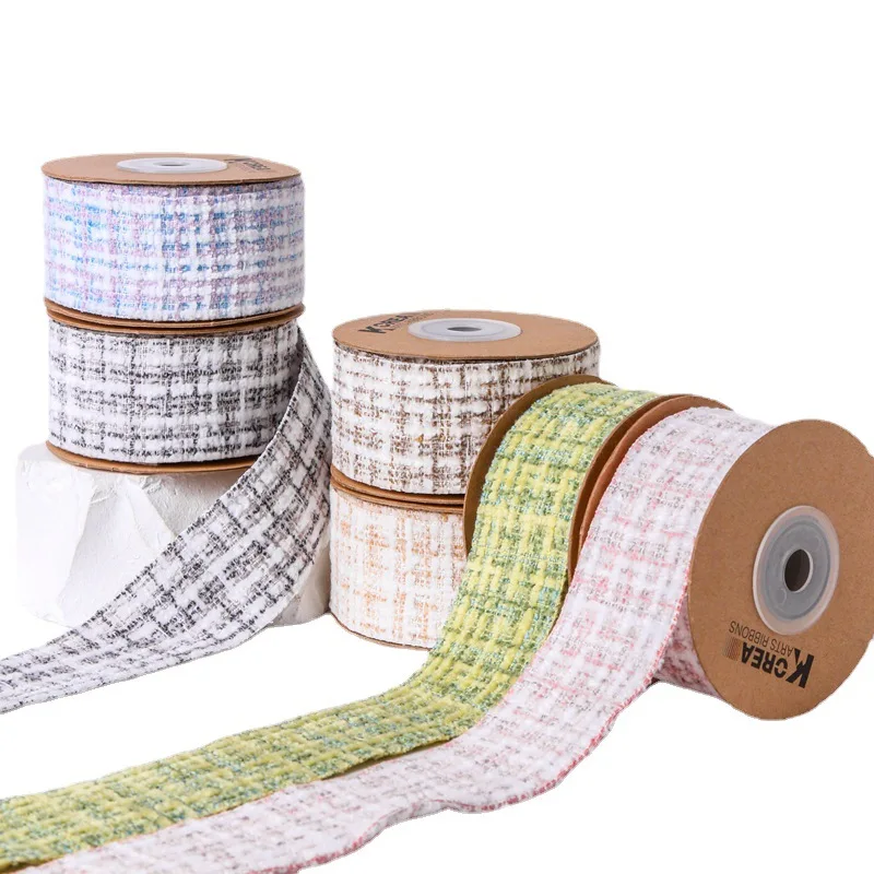 Eco-Friendly Winter Polyester Fabric Woven Ribbon Plush Gingham & Plaid Double Face Style for DIY Flowers Bow Decoration