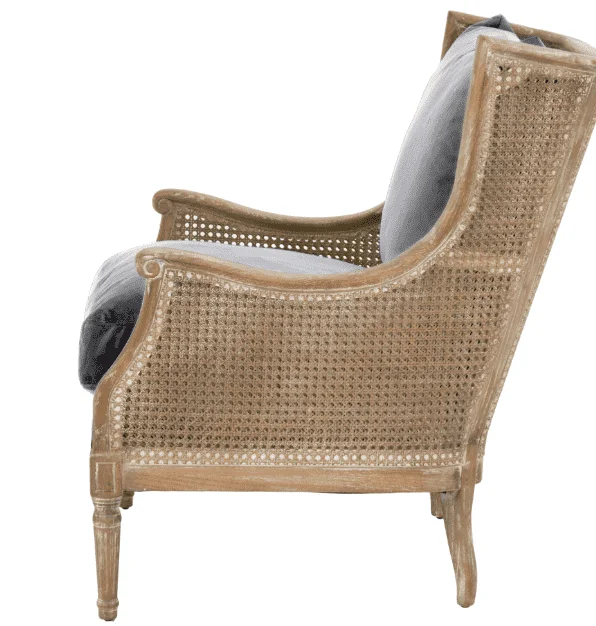Бархатный стул MRS WOODS для французского загородного клуба, льняная ткань, античный дизайн, на руку, ротанговый акцент, для одноместного дивана, для гостиной