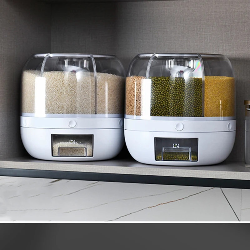 Hot Sale Plastic Rice Dispenser Kitchen Divided Rotating Food Grain Cereal Storage Box Container Dispenser