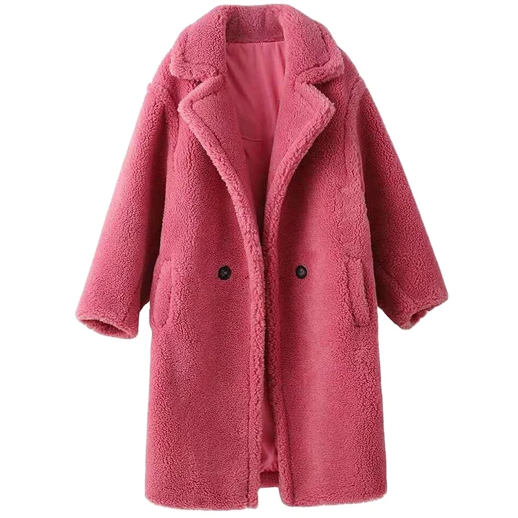 Winter Vanilla Color Fur Coat Women Warm Teddy Coat Alpaca Wool Coat Soft Fur Jacket Female Overcoat