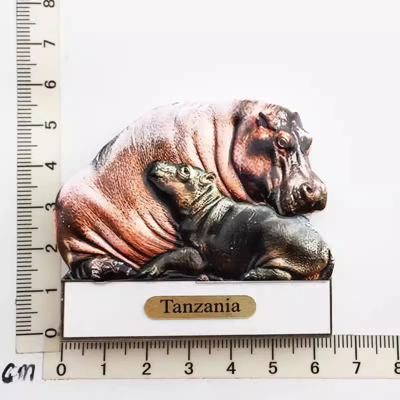 Africa Tanzania creative animal tourism memorial decorative crafts Lion rhinoceros hippo magnetic refrigerator sticker