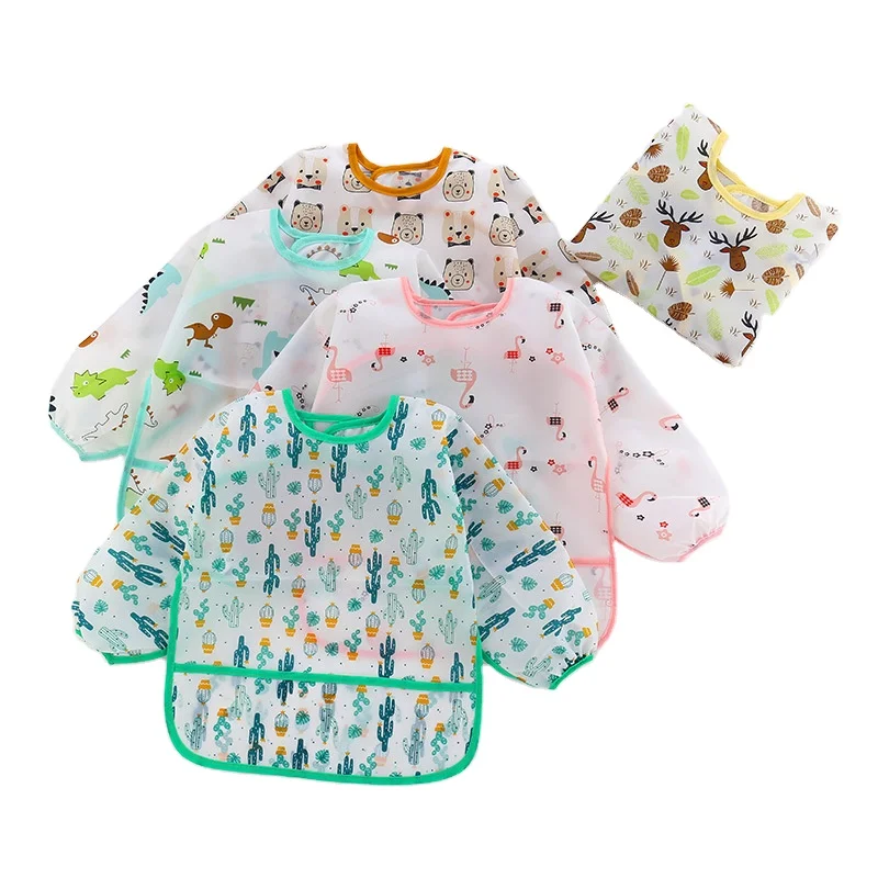 Custom printed baby bib apron wipeable baby bibs waterproof long sleeves baby bibs with food catcher