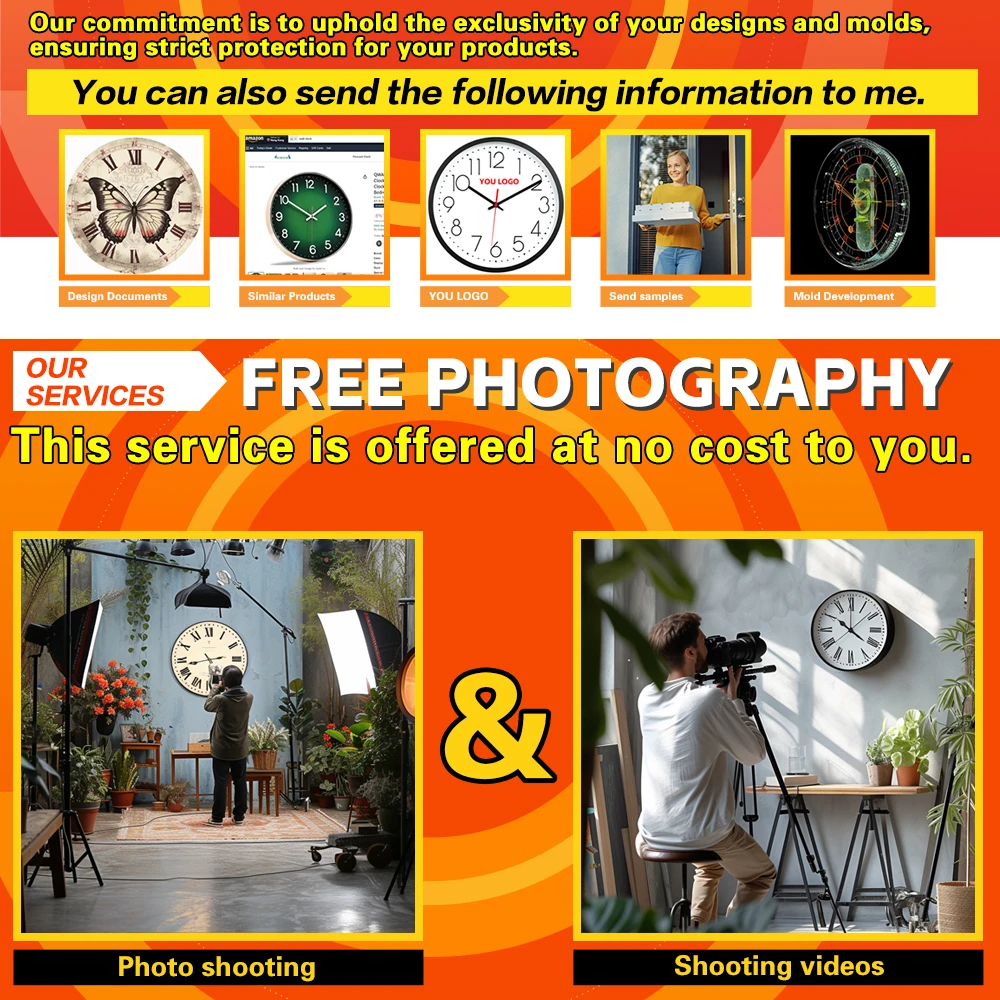 Wholesale OEM custom designed 12-inch round clock watch  home decor quartz plastic  Digital wall clock