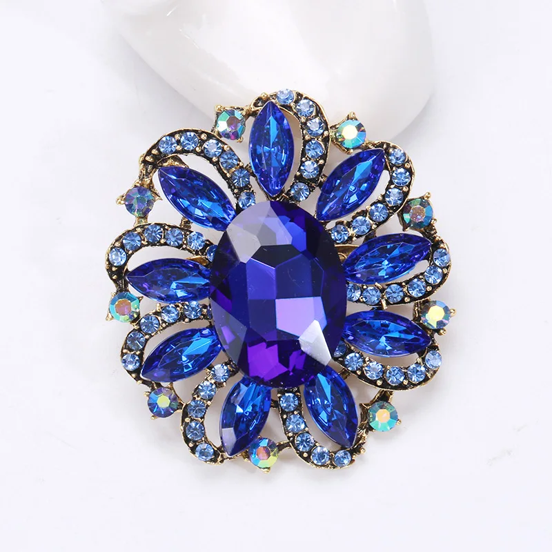 New silver bottom flower brooch wedding oval crystal pin brooch for woman gift