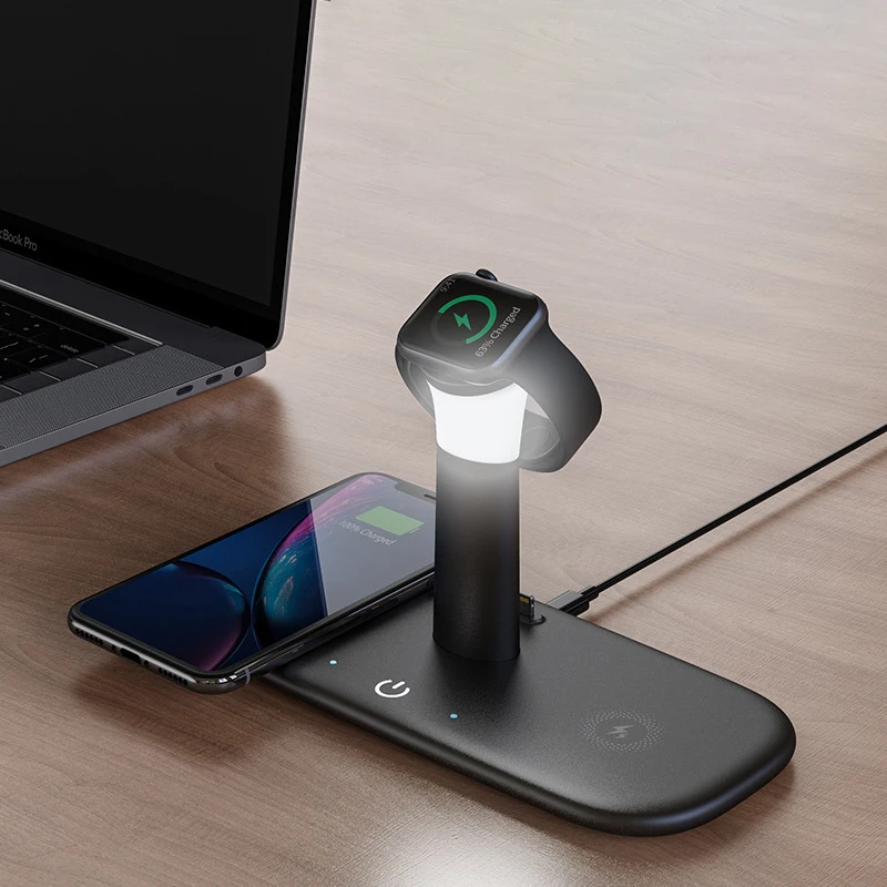 
New products 15W 5 in 1 fast wireless charger with LED night light stand wireless charging dock 