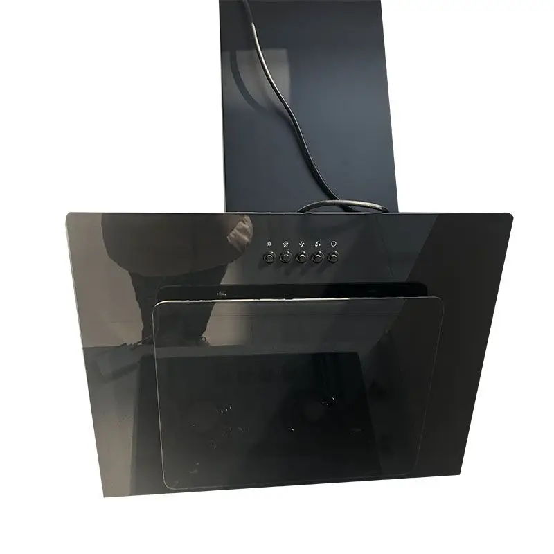 Auto open black glass slant home range hood