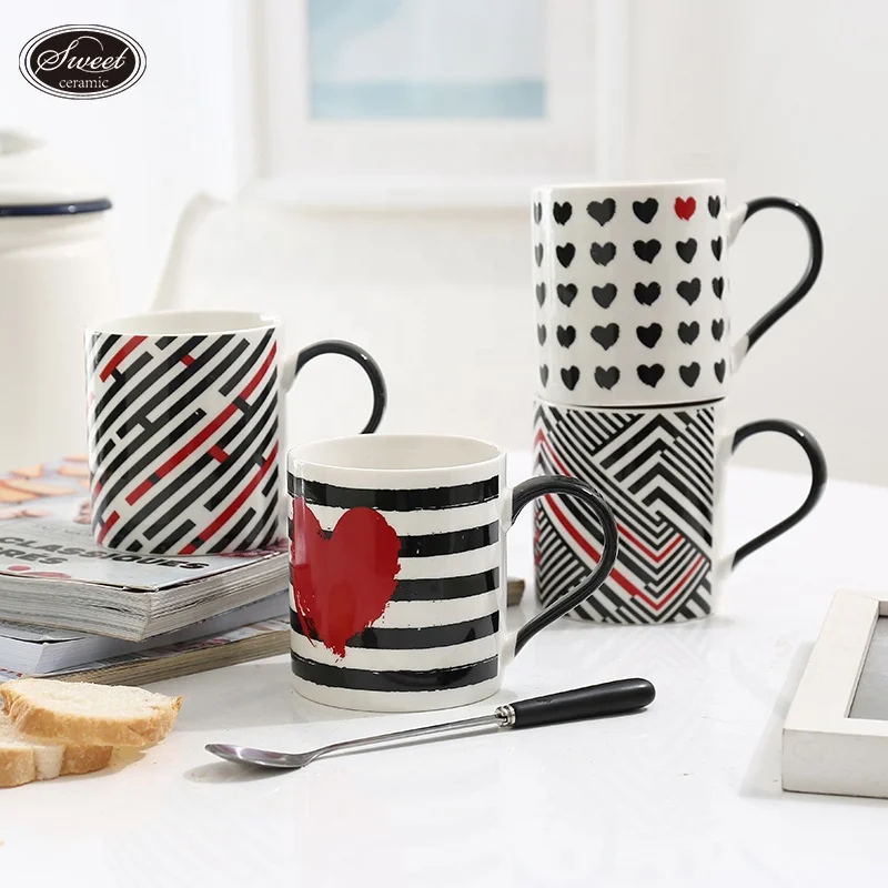 Wholesale 11oz Best selling European  porcelain black white  custom creative ceramic soup cup Oat milk coffee mug