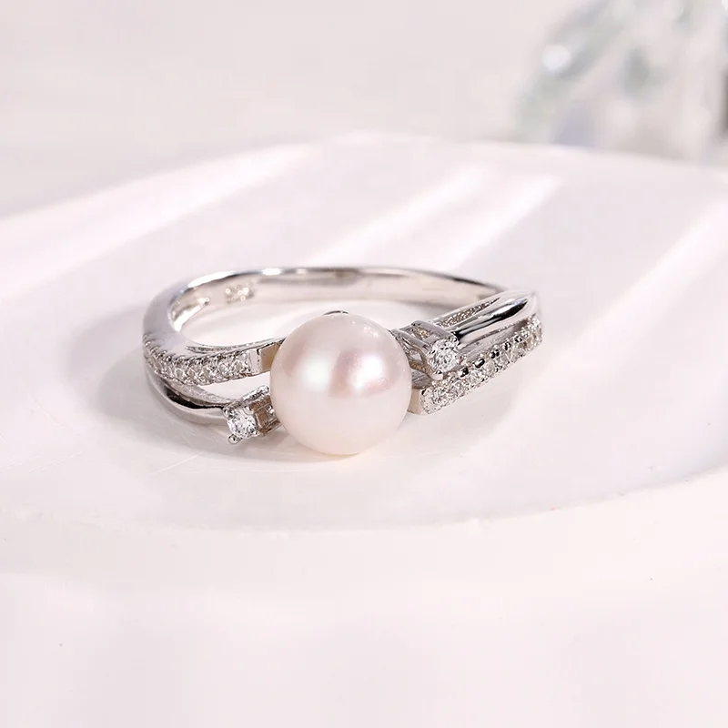 Kammy 7.5-8mm Luxury Jewelry Freshwater Pearl 925 Silver Adjustable Minimalist Wedding And Engagement Rings For Women