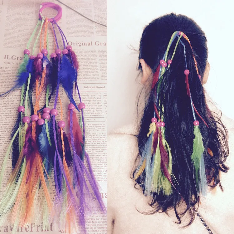 Fashion Boho feathers Headband Clip Rope for Woman Festival Hair Accessories Peacock feathers Turban Ladies Adjust Hairband