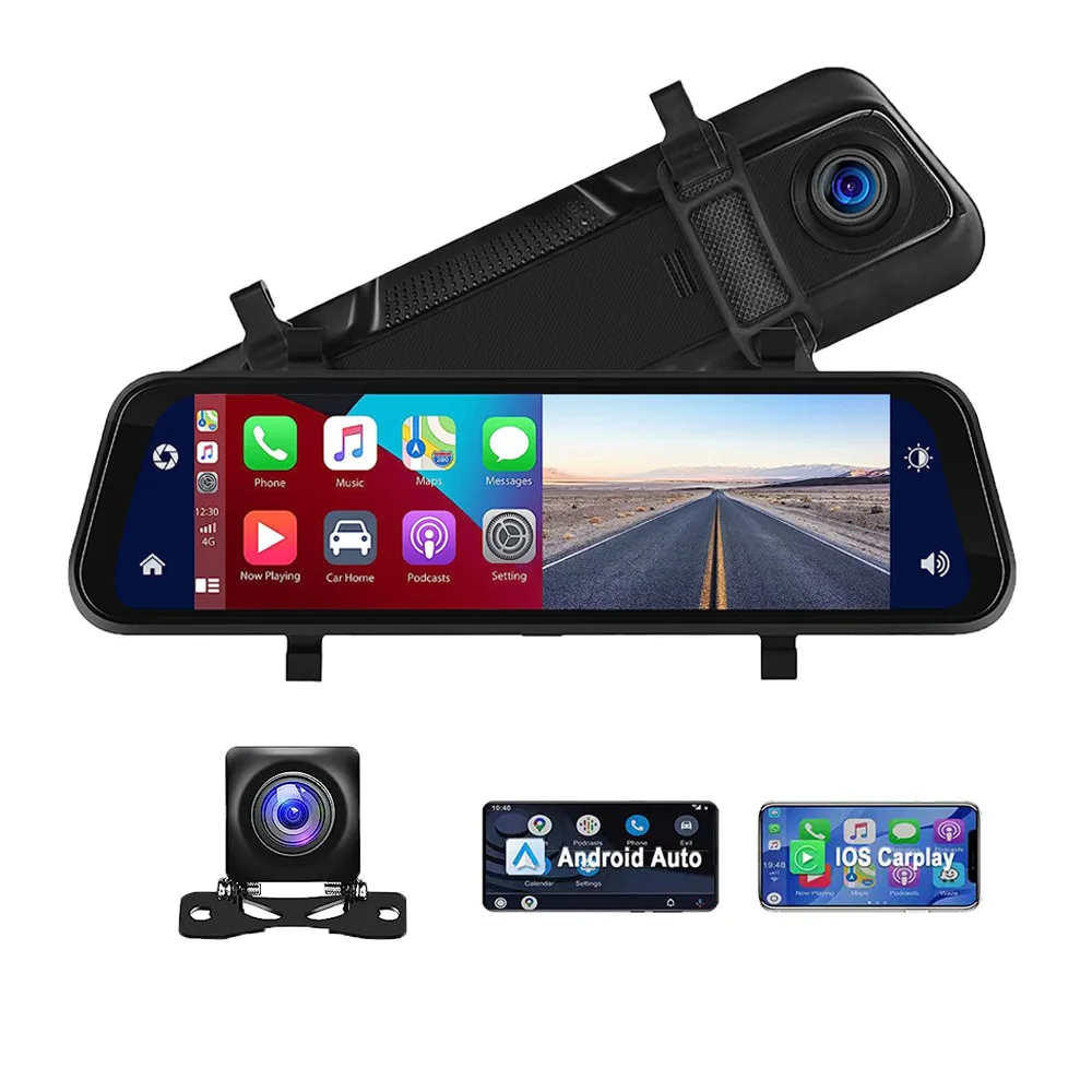 Full Hd Drive Recorder Stream Dash Camera RearView Mirror DVR with carplay android auto mirror link
