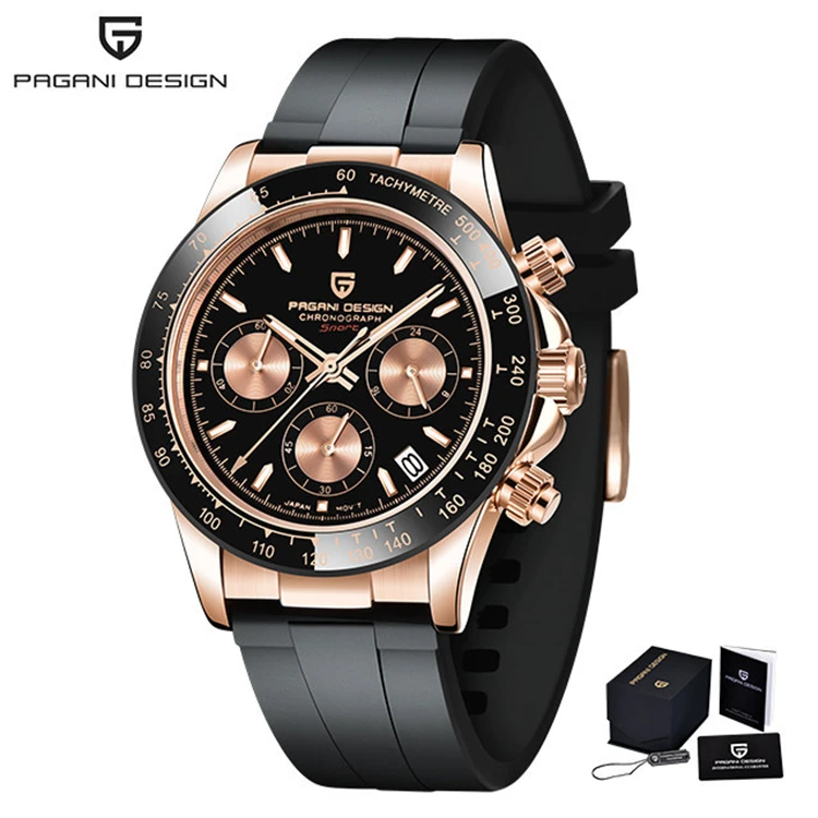 PAGANI DESIGN Watches with free original box Quartz Date Luxury Gold Wristwatch Men Chronograph Japan Clock Silicone watch
