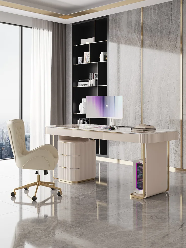 Material upgraded Italian light luxury modern minimalist home office computer desk with drawers