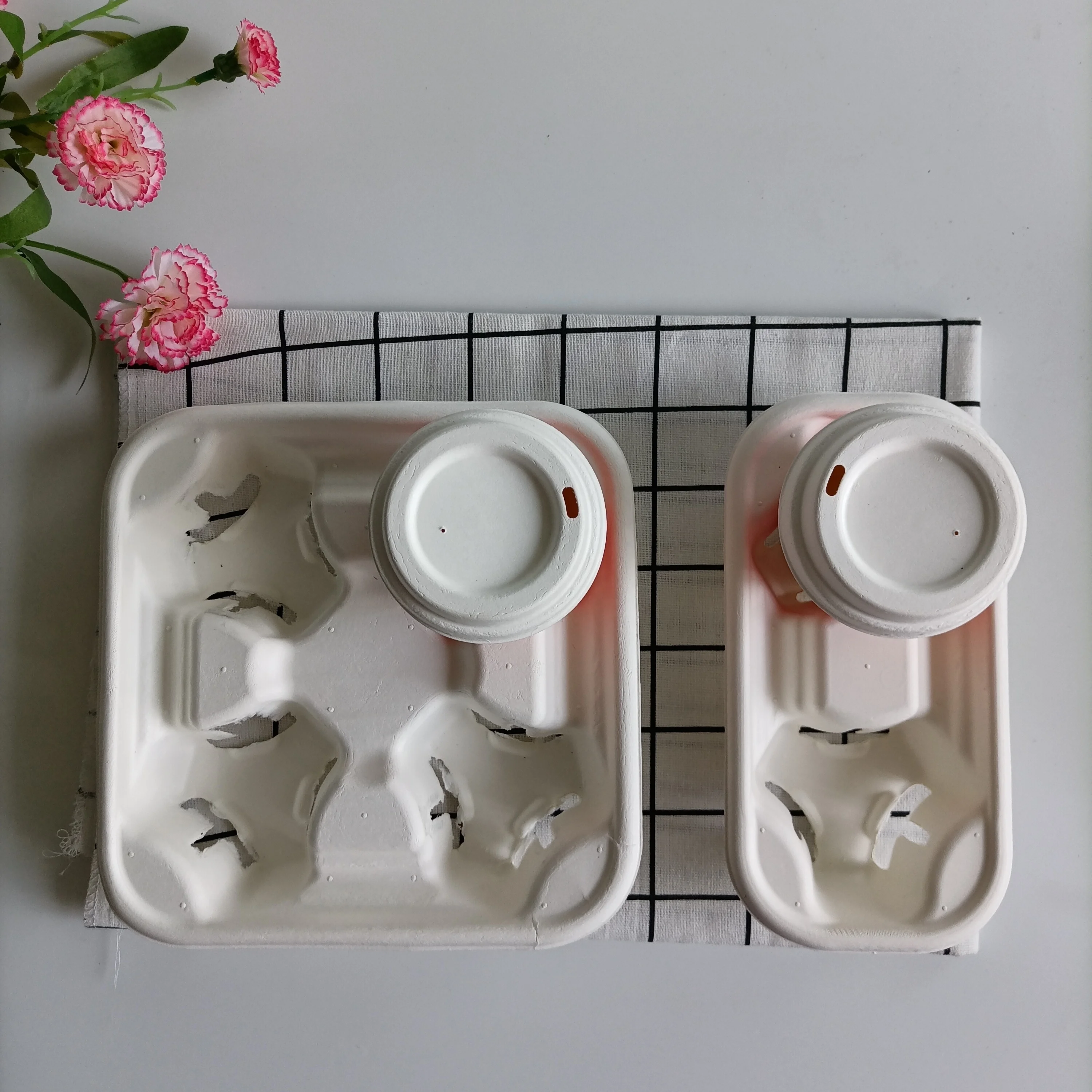 2Cell 4Cell Sugarcane Compostable Disposable Cup Tray Biodegradable Bagasse Eco Friendly Pulp Paper Coffee Cup Holder