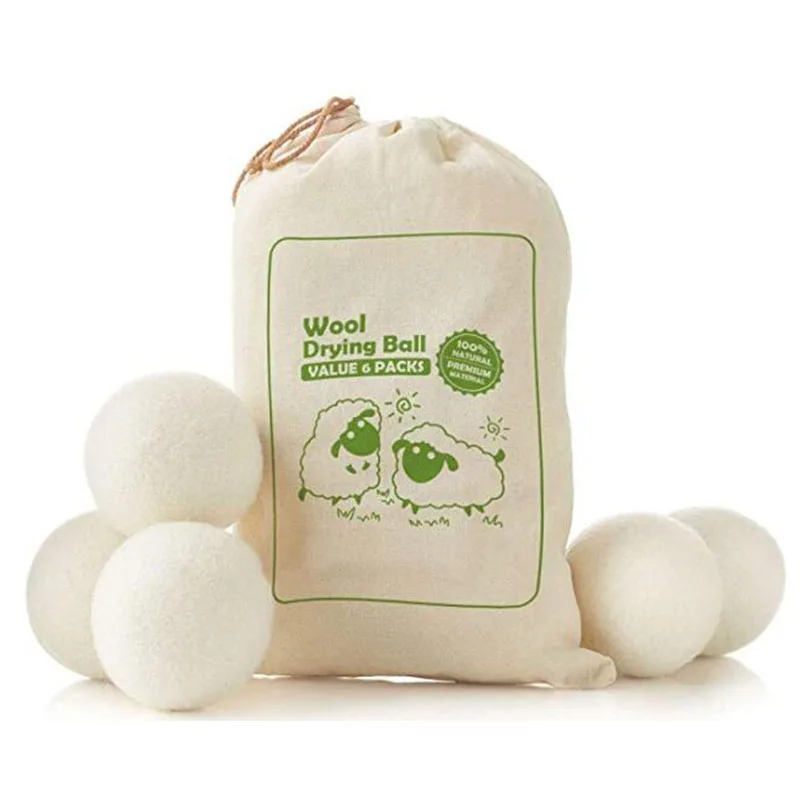 6 Pc XL All-Natural Chemical-Free Organic Wool Dryer Balls Reusable Fabric Softener All Cleaning Applications Free Logo Design