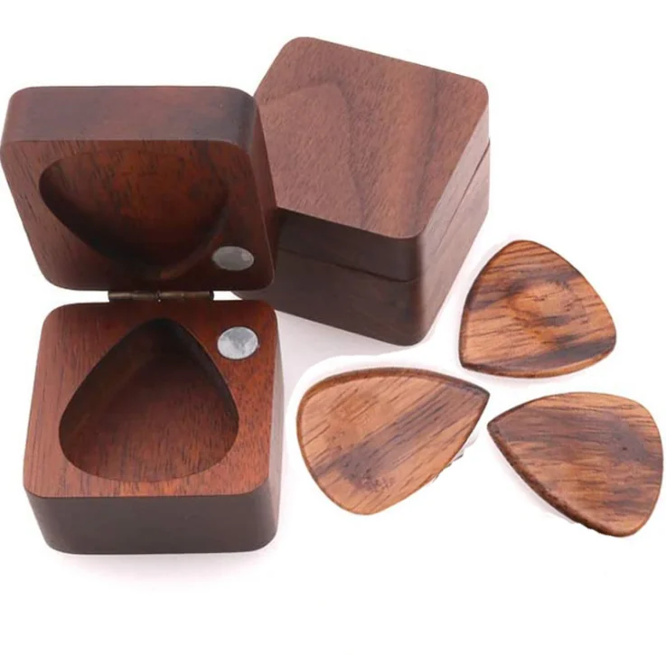 Изготовленным на заказ логосом из 3 предметов однотонная черная деревянная Магнитная Небольшой акустической гитары палочки чехол Коробка для гитариста музыканта