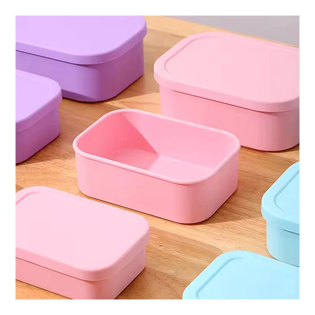 Hot Sale Rectangle 3 Size BPA Free Portable Kitchen Bento Silicone Food Storage & Containers Microwave Lunch Boxes for Kids