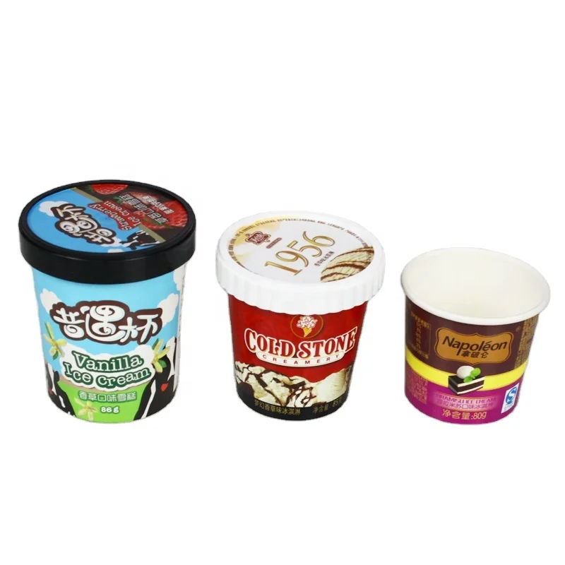 230ml 180ml 140ml Disposable single wall ice cream paper cup multi-colored with plastic lid