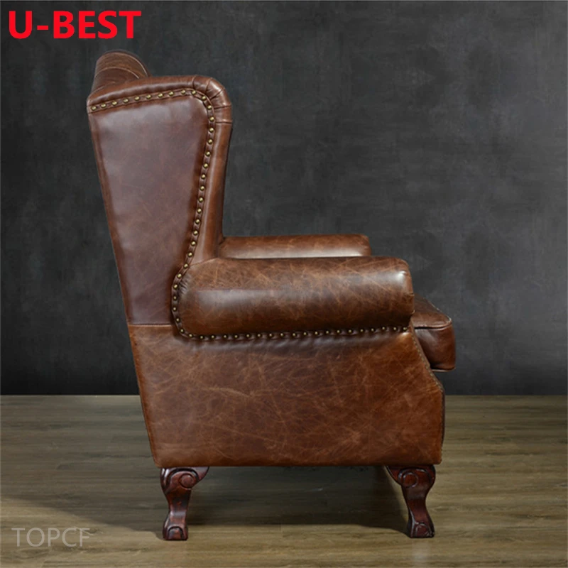 U-Best Leather Chair Living Room Lounge Armchair With Footstool Home Reclining Sofa Chair American Sofa Furniture